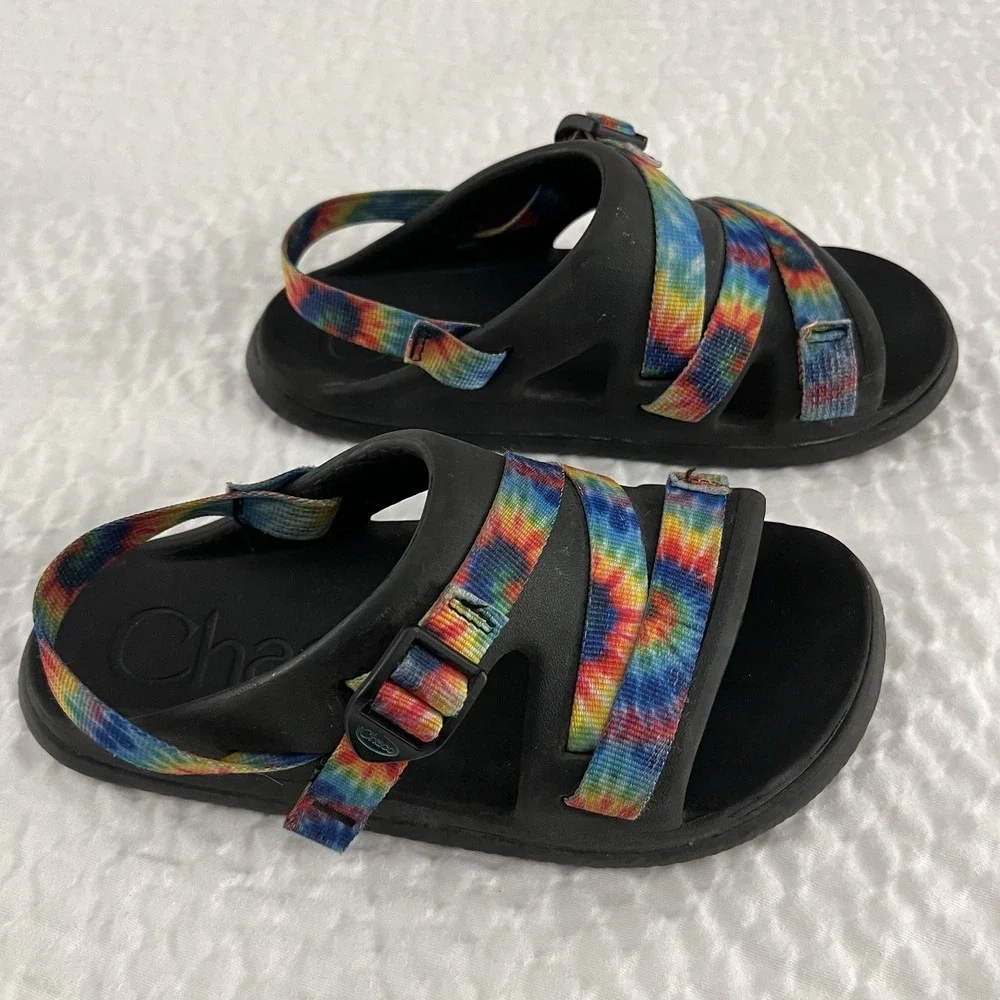Chaco Kids Chillos Tie Dye Sport Sandals Black Rainbow Straps Size 4 Junior